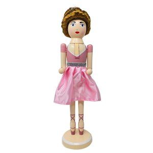 Ballerina Dancer with Tiara Pink 14" Wood Nutcracker - Christmas Gift